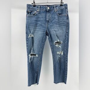 GAP Universal Slim Boyfriend Jeans, Medium Wash Distressed Denim, Women's 6P